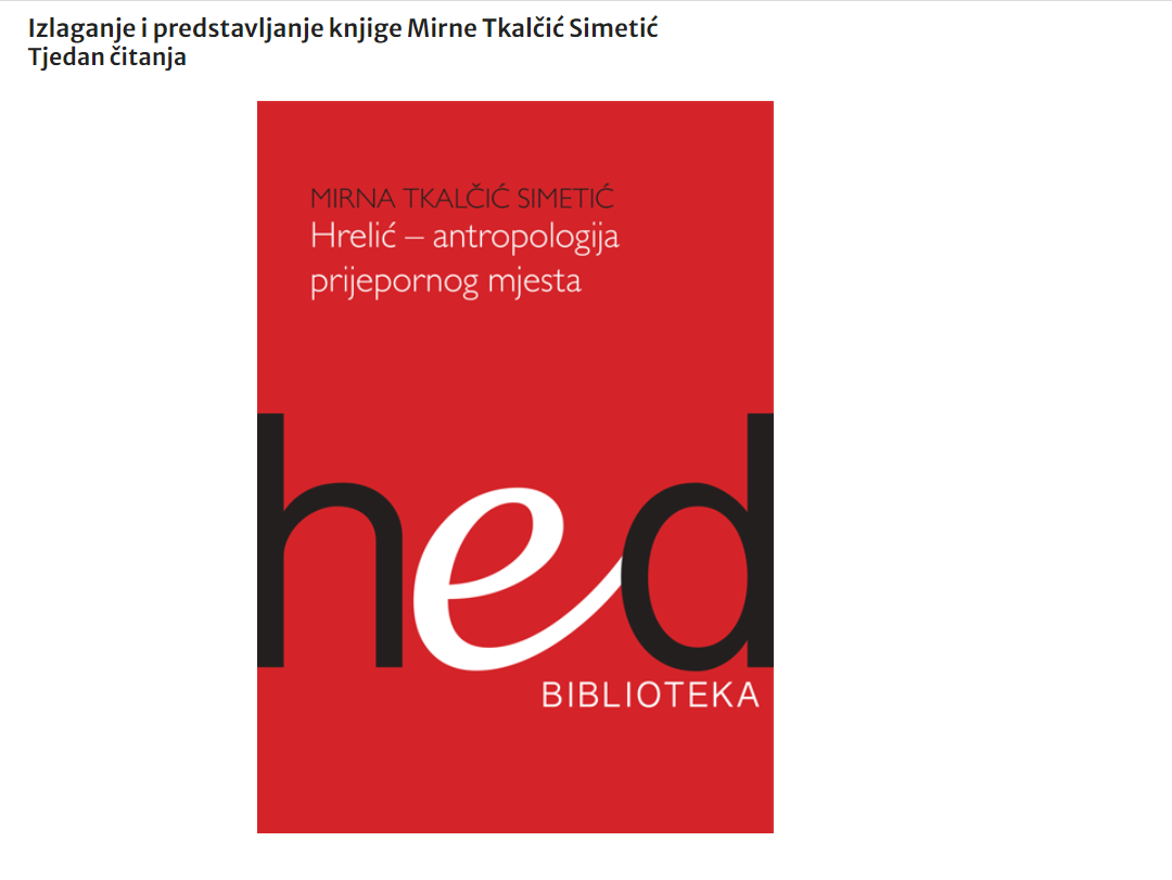 Lecture Within the READING WEEK of the Department of Ethnology and Anthropology, University of Zadar